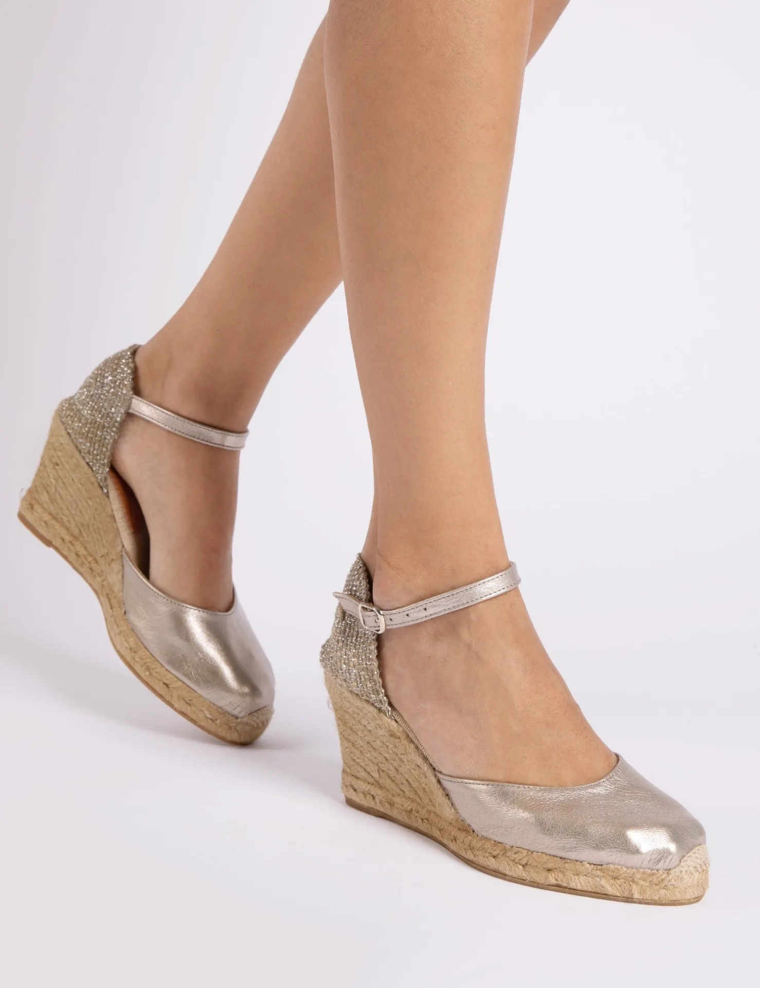 Penelope Chilvers Espadrilles*High Mary Jane Metallic Leather Espadrille